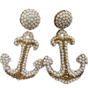 RICHARD KERR Vintage encrusted white gold anchor earrings cruise nautical